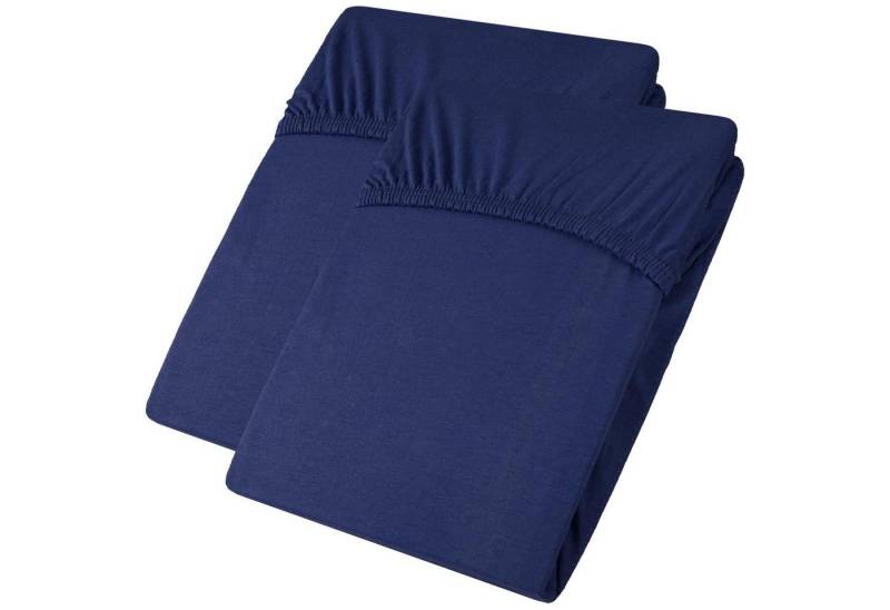 aqua-textil Spannbettlaken Viana Spannbetttuch Jersey 2erSet 140x200-160x200cm dunkelblau, Baumwolle, (2 Stück), bügelfrei,faltenfreier Sitz,formstabil und dauerelastisch von aqua-textil