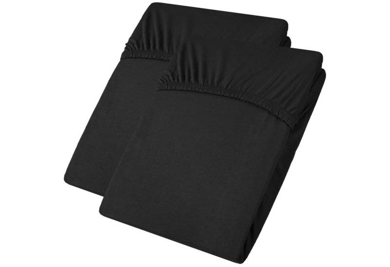 aqua-textil Spannbettlaken Viana Spannbetttuch Jersey 2erSet 90x200-100x200cm schwarz, Baumwolle, (2 Stück), bügelfrei,faltenfreier Sitz,formstabil und dauerelastisch von aqua-textil