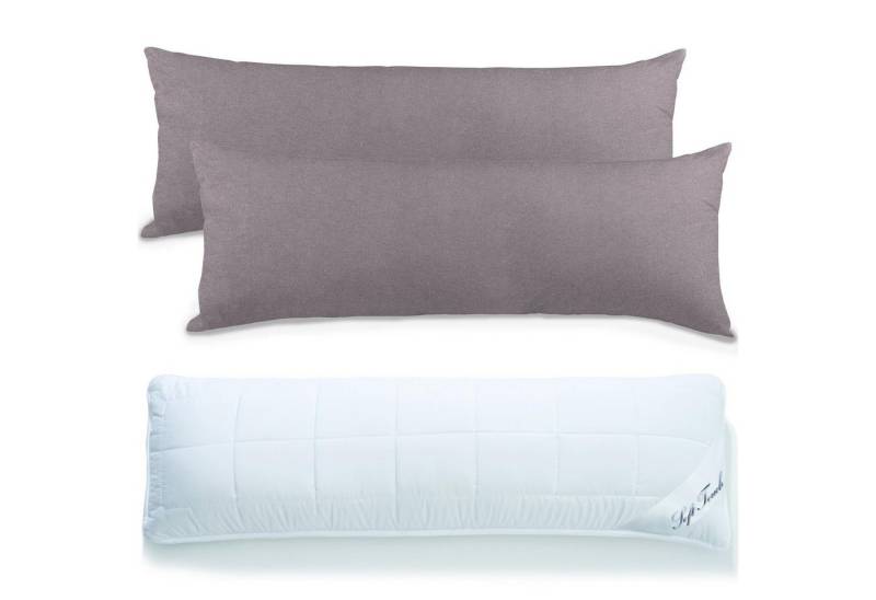 aqua-textil Bettdecke, Kopfkissen + Topper Seitenschläferkissen Set mit Bezug 40x145cm dunkelgrau von aqua-textil