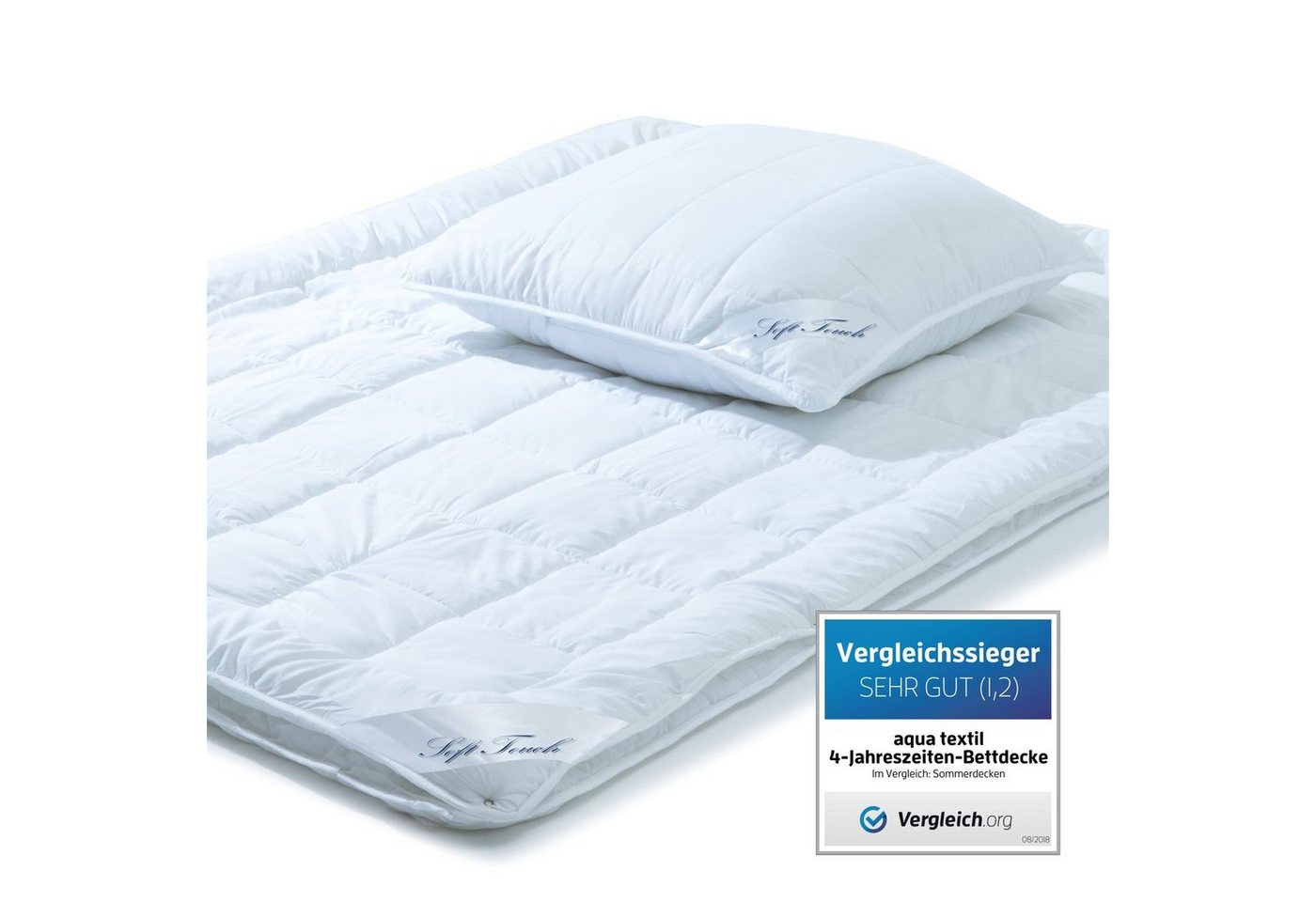 aqua-textil Bettdecke, Kopfkissen + Topper Soft Touch Mikrofaser Kissen Set 1x80x80cm + 4 Jahr. Decke 1x155x220cm aqua-textil Bettdecke, Kopfkissen + Topper Soft Touch Mikrofaser Kissen Set 1x80x80cm + 4 Jahr. Decke 1x155x220cm von aqua-textil