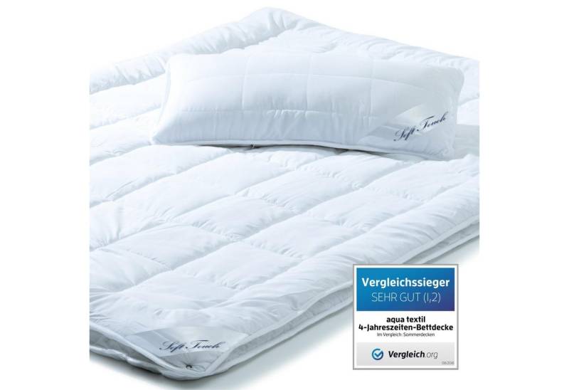 aqua-textil Bettdecke, Kopfkissen + Topper Soft Touch Mikrofaser Kissen Set 2x40x80cm + 4 Jahr. Decke 1x220x260cm von aqua-textil