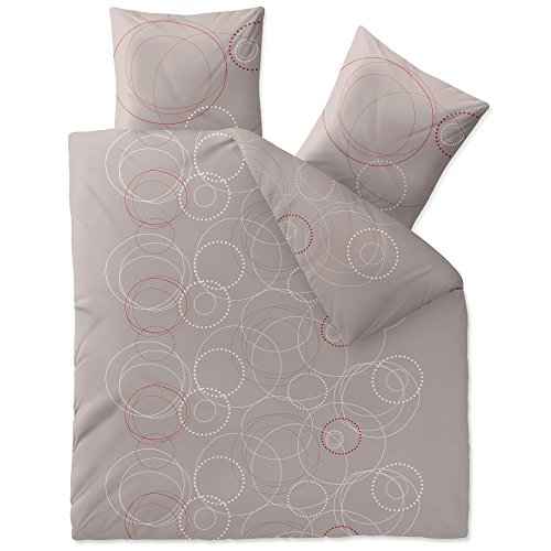 aqua-textil Trend Bettwäsche 200x220 cm 3tlg. Baumwolle Bettbezug Cora Punkte Kreise Grau Weiß Rot von aqua-textil