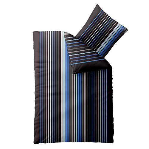 aqua-textil Concept Bettwäsche 155 x 220 cm Mikrofaser Bettbezug Jasmin Streifen Schwarz Blau von aqua-textil