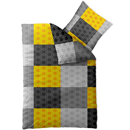aqua-textil Concept Bettwäsche 155 x 220 cm Mikrofaser Bettbezug Sabine Kariert Streifen Grau Gelb Schwarz von aqua-textil