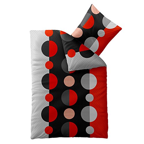 aqua-textil Concept Bettwäsche 155 x 220 cm Mikrofaser Bettbezug Sally Punkte Streifen Schwarz Grau Rot von aqua-textil