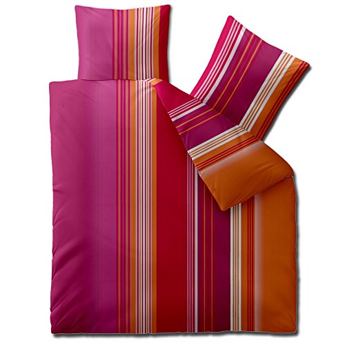 aqua-textil Concept Bettwäsche 200 x 200 cm 3teilig Mikrofaser Bettbezug Dora Streifen Orange Pink Rot von aqua-textil