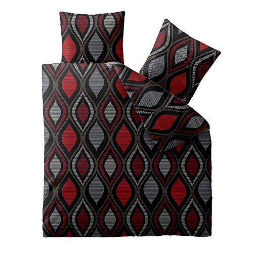 aqua-textil Concept Bettwäsche 200 x 200 cm 3teilig Mikrofaser Bettbezug Kaya rot grau schwarz von aqua-textil