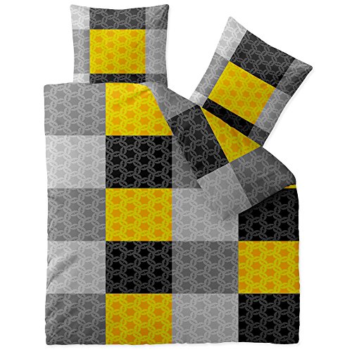 aqua-textil Concept Bettwäsche 200 x 220 cm 3teilig Mikrofaser Bettbezug Sabine Kariert Streifen Grau Gelb Schwarz von aqua-textil