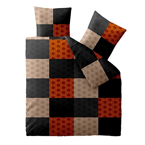 aqua-textil Concept Bettwäsche 200 x 220 cm 3teilig Mikrofaser Bettbezug Sandra Kariert Grau Orange Schwarz von aqua-textil