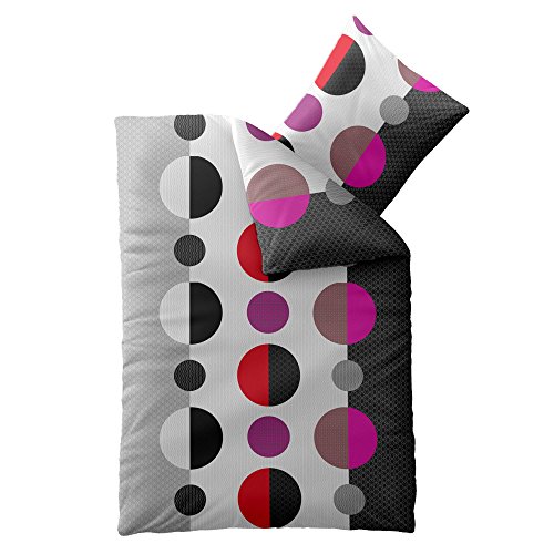 aqua-textil Concept Bettwäsche 2X 155 x 220 cm 4teilig Mikrofaser Bettbezug Salome Punkte Streifen Grau Schwarz Rot von aqua-textil
