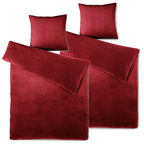 aqua-textil Feelwell Bettwäsche 155 x 220 cm 4teilig Coral Fleece Bettbezug Thermo Flausch bordeaux von aqua-textil