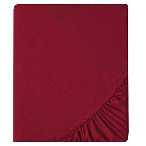 aqua-textil Luxury Bettwäsche zum Kombinieren 140 x 200 cm Spannbettlaken Bordeaux rot Baumwolle Mako Satin Bettlaken von aqua-textil