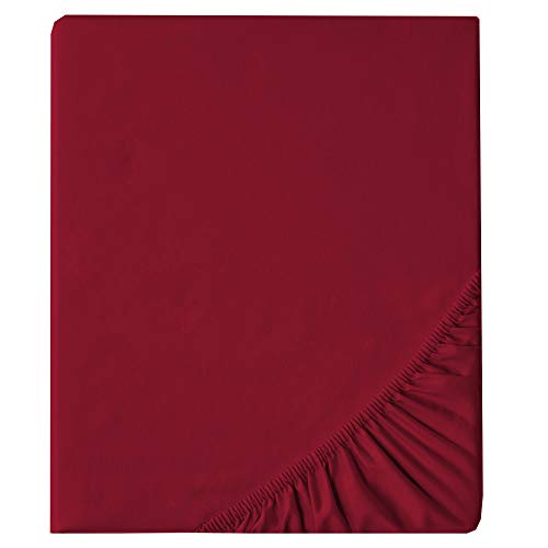 aqua-textil Luxury Bettwäsche zum Kombinieren 90 x 200 cm Spannbettlaken Bordeaux rot Baumwolle Mako Satin Bettlaken von aqua-textil
