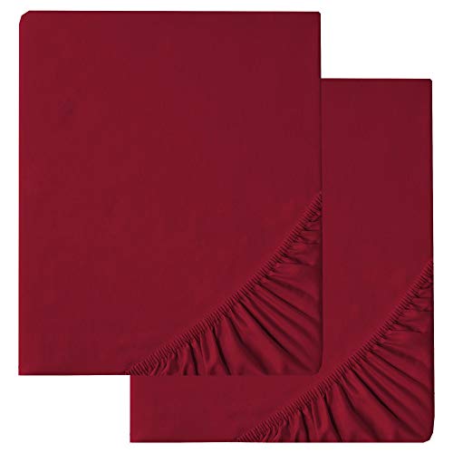 aqua-textil Luxury Bettwäsche zum Kombinieren Doppelpack 90 x 190 cm Spannbettlaken Bordeaux rot Baumwolle Mako Satin Bettlaken von aqua-textil