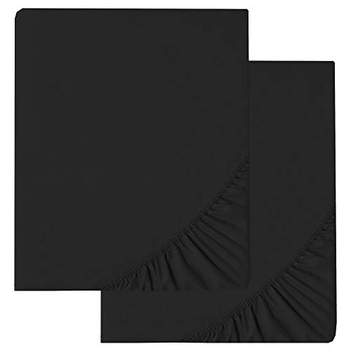 aqua-textil Luxury Bettwäsche zum Kombinieren Doppelpack 90 x 190 cm Spannbettlaken schwarz Baumwolle Mako Satin Bettlaken von aqua-textil
