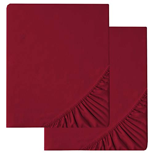 aqua-textil Luxury Bettwäsche zum Kombinieren Doppelpack 90 x 200 cm Spannbettlaken Bordeaux rot Baumwolle Mako Satin Bettlaken von aqua-textil