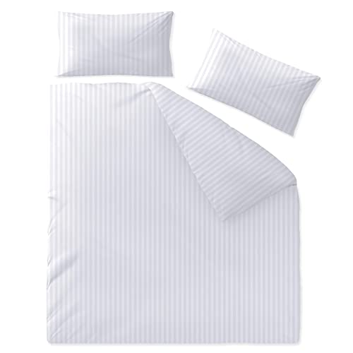 aqua-textil Nele Damast Hotel Bettwäsche Garnitur 200x200 mit 2X Kissenbezug 40x80 weiß Baumwolle Satin von aqua-textil