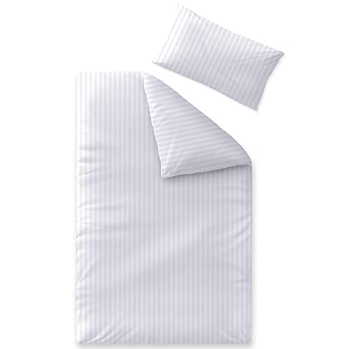 aqua-textil Nele Damast Hotel Bettwäsche Garnitur Doppelpack 155x220 mit Kissenbezug 40x80 weiß Baumwolle Satin von aqua-textil