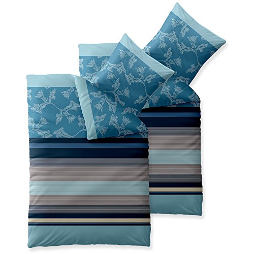 aqua-textil Trend Bettwäsche 135x200 cm 4tlg. Baumwolle Bettbezug Isabis Streifen Blumen Blau Türkis Beige von aqua-textil