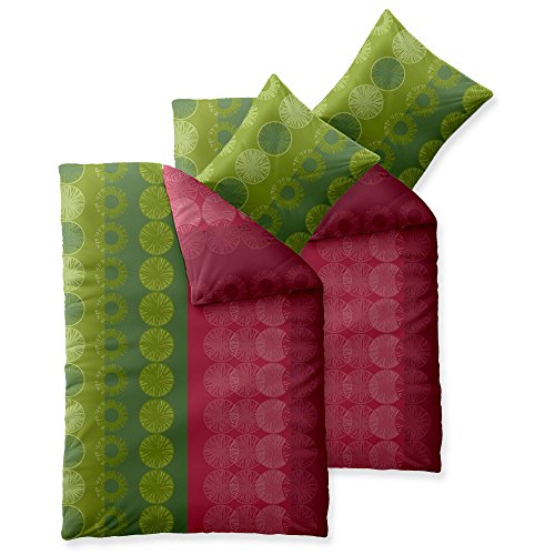 aqua-textil Trend Bettwäsche 155x220 cm 4tlg. Baumwolle Bettbezug Dafina Kreise Streifen Grün Pink von aqua-textil