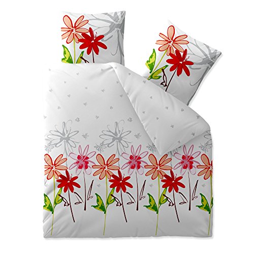 aqua-textil Trend Bettwäsche 200x200 cm 3tlg. Baumwolle Bettbezug Ayana Blumen Weiß Rot Grün von aqua-textil