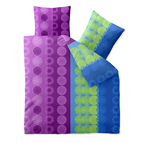 aqua-textil Trend Bettwäsche 200x200 cm 3tlg. Baumwolle Bettbezug Dina Kreise Streifen Violett Grün Blau von aqua-textil