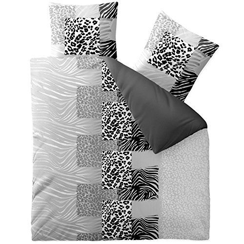 aqua-textil Trend Bettwäsche 200x200 cm 3tlg. Baumwolle Bettbezug Leotine Afrika Leopard Grau Weiß Schwarz von aqua-textil