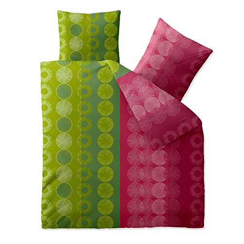 aqua-textil Trend Bettwäsche 200x220 cm 3tlg. Baumwolle Bettbezug Dafina Kreise Streifen Grün Pink von aqua-textil
