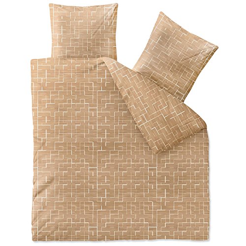 aqua-textil Trend Bettwäsche 200x220 cm 4tlg. Baumwolle Bettbezug Marit Kariert Beige Weiß von aqua-textil