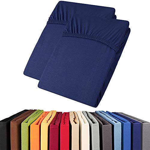 aqua-textil Viana Topper Laken Doppelpack 140x200-160x200 cm dunkel blau Baumwolle Spannbetttuch Jersey Spannbettlaken von aqua-textil