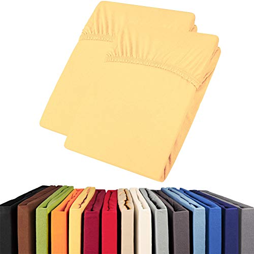 aqua-textil Viana Topper Laken Doppelpack 140x200-160x200 cm gelb Baumwolle Spannbetttuch Jersey Spannbettlaken von aqua-textil