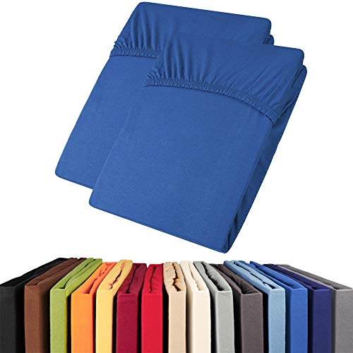 aqua-textil Viana Topper Laken Doppelpack 140x200-160x200 cm royal blau Baumwolle Spannbetttuch Jersey Spannbettlaken von aqua-textil