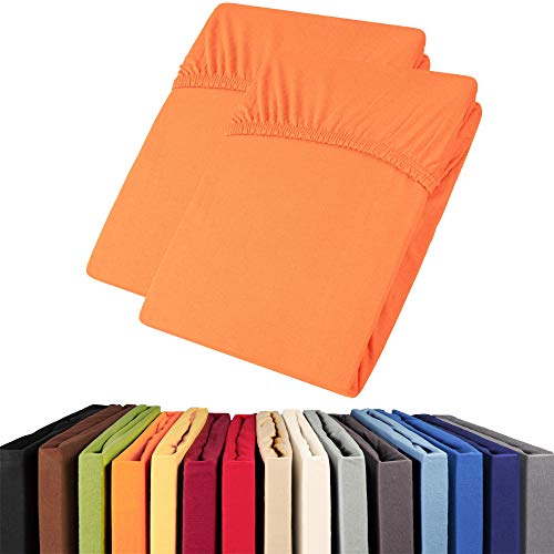 aqua-textil Viana Topper Laken Doppelpack 90x200-100x200 cm orange Baumwolle Spannbetttuch Jersey Spannbettlaken von aqua-textil