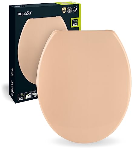 aquaSu® Antibakterieller WC-Sitz mit Absenkautomatik Siena | Toilettendeckel in Beige | Duroplast Toilettensitz | Fast-Fix | Universale O-Form | Ovaler Klodeckel | Klositz | Beige | 40658 1 von aquaSu