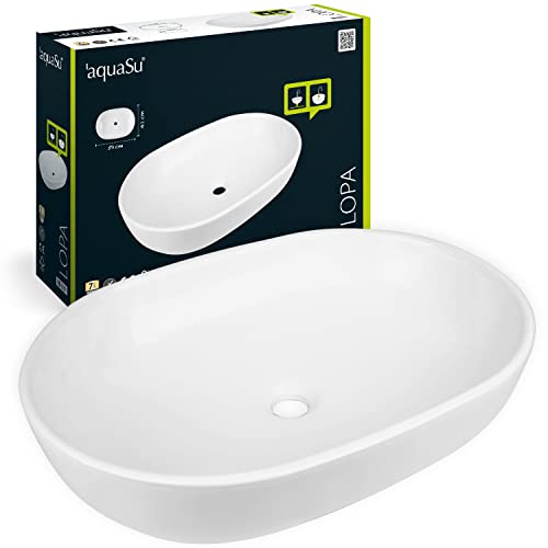 'aquaSu® Aufsatzwaschtisch loPa | 52 cm | Weiß | Aufsatzwaschbecken | Waschtisch von aquaSu