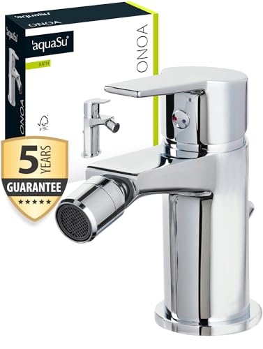 'aquaSu® Bidet-Armatur Onoa, mit Excentergarnitur, Wasserhahn Bidet, leichtgängige Keramikkartusche, Standard-Montage, Messingkern, verchromt, 799119 von aquaSu