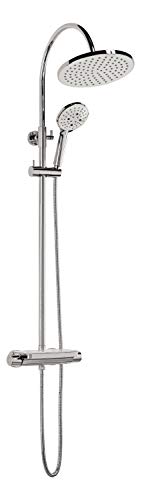 aquaSu® Duschsystem Oblivio mit Thermostat-Armatur | Handbrause: 3-strahlig | Kopfbrause: 1-strahlig | integrierte Ablage | Antikalk | rund | höhenverstellbar | Kleben oder Bohren | Chrom | 72344 2 von aquaSu