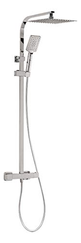 aquaSu® Duschsystem Tela mit Thermostat-Armatur, Kopfbrause & Handbrause | Handbrause: 3-strahlig | Kopfbrause: 1-strahlig | Antikalk | eckig | höhenverstellbar | Chrom | 72334 3 von aquaSu
