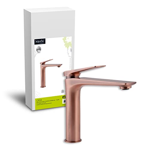 'aquaSu® Einhandmischer Orva für Waschtisch I Mittelhoch I Kupfer I Wasserhahn für Aufsatzwaschbecken I Einhebelmischer I Armatur I Mischbatterie von aquaSu