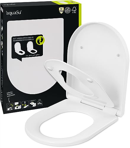 'aquaSu® Familien WC-Sitz Lucky Family II, spezielle D-Form, Integrierter Kindersitz einzeln lösbar, Absenkautomatik, abnehmbar, Top-Fix, Antibakteriell, Weiß, 407625 von aquaSu