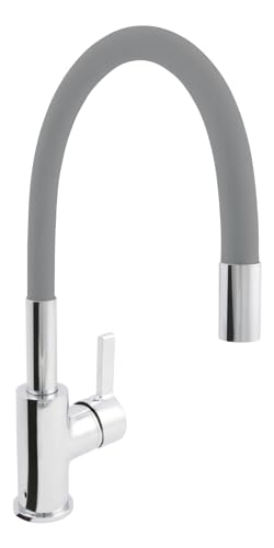 'aquaSu® Küchenarmatur Lago Multi 2.0, Wasserhahn Küche, Wasserspar-Mischdüse, Kaltwassermittelstellung, Spültischarmatur in chrom-grau, Auslauf formbar & schwenkbar, Befestigung von oben, 795890 von aquaSu