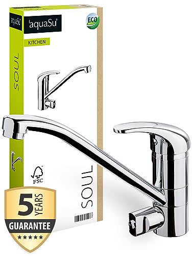 'aquaSu® Spültischarmatur mit Geräteanschluss Soul, Einhebelmischer mit Wasserspar-Kartusche, Wasserhahn für Spüle, Auslauf schwenkbar, Standard-Befestigung, Messingkern, chrom, 796026 von aquaSu