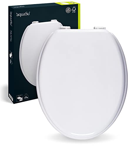 aquaSu® WC-Sitz Neapel, Weiß, Toilettensitz mit Holz-Kern, Standard O Form universal, Komfort Klodeckel & Klobrille, Toilettendeckel mit robustem Holzkern, WC Deckel & WC Brille in Weiß, 40495 2 von aquaSu