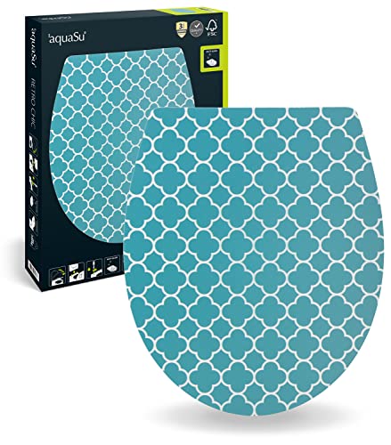 aquaSu® WC-Sitz mit Motiv Retro Chic | Duroplast Toilettendeckel mit Absenkautomatik | Belastbar bis 300 kg | O-Form | Top-Fix | Take-Off | Kunststoffscharnier | Weiß | 40746 5 von aquaSu