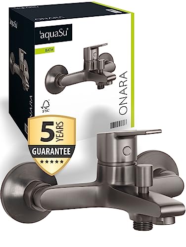 'aquaSu® Wannenarmatur Onara mit Umsteller, Typ 1/2 '' Brauseabgang unten, Wandbefestigung, Standard S-Anschlüsse, Keramikkartusche, Messingkern, industrial, 798686 von aquaSu