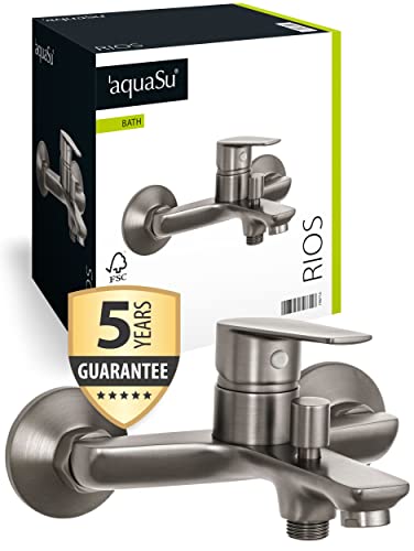 'aquaSu® Wannenarmatur Rios mit Umsteller, Typ 1/2 '' Brauseabgang unten, Wandbefestigung, Standard S-Anschlüsse, Keramikkartusche, Messingkern, industrial, 798716 von aquaSu