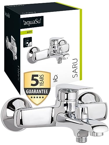 'aquaSu® Wannenarmatur Saru mit Umsteller, Typ 1/2 '' Brauseabgang unten, Wandbefestigung, Standard S-Anschlüsse, Keramikkartusche, Messingkern, verchromt, 798617 von aquaSu