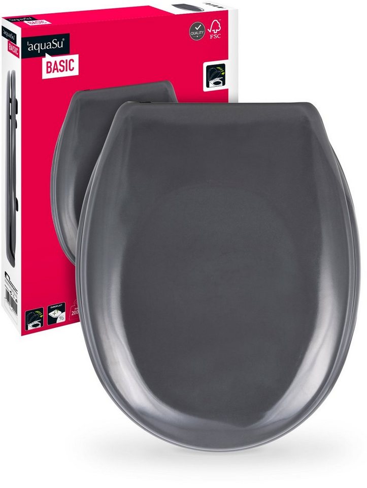 aquaSu WC-Sitz Basic, Grau, Duroplast, Absenkautomatik, Belastbar 200 kg, oval, Take-Off von aquaSu
