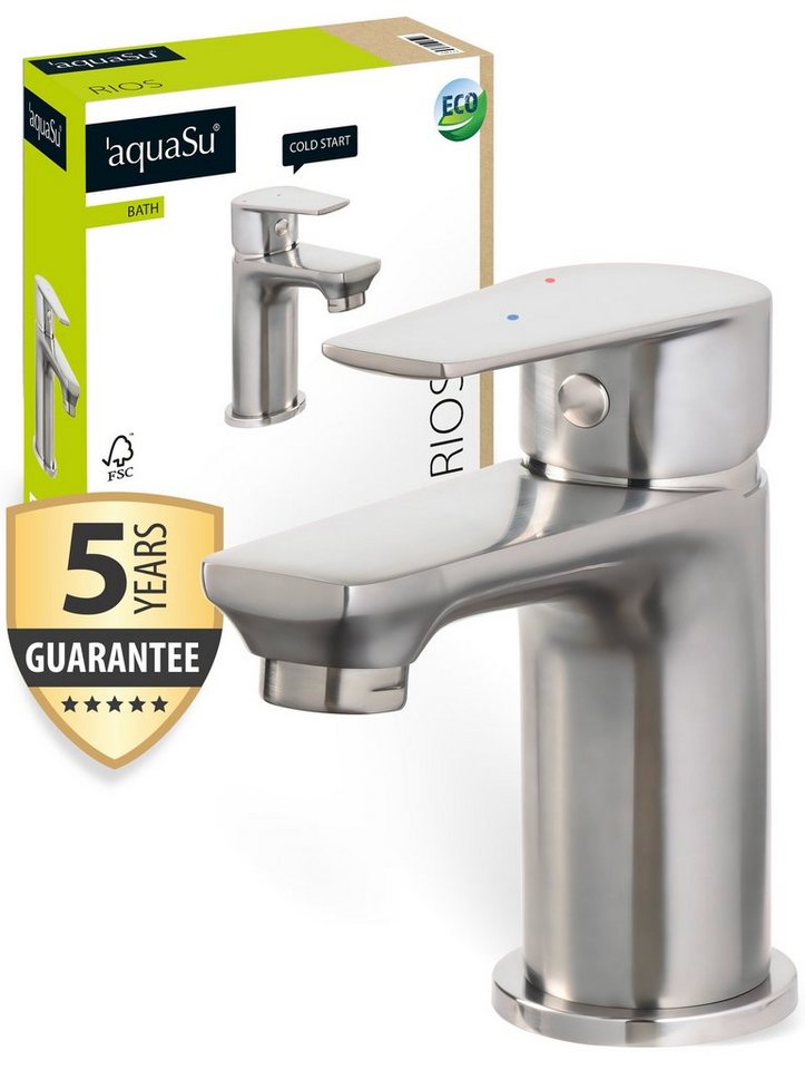 aquaSu Waschtischarmatur Rios Wasserspar-Kartusche, Standmontage, Hochdruck, Edelstahl, 798723 von aquaSu