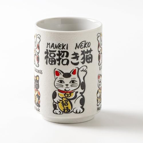 Mino Ware Japanese Porcelain Sushi Yunomi Chawan (Maneki Neko) von aquanaut